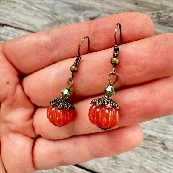 Vintage Jewelry Pumpkin Earrings Fall Earrings Fall Jewelry Harvest Jewelry - Picture 2 of 3